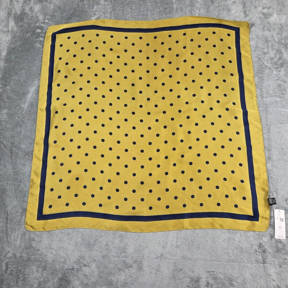 Anthropologie Scarf Gold Blue Polka Dot Kerchief 27" Square Silky Boho NEW